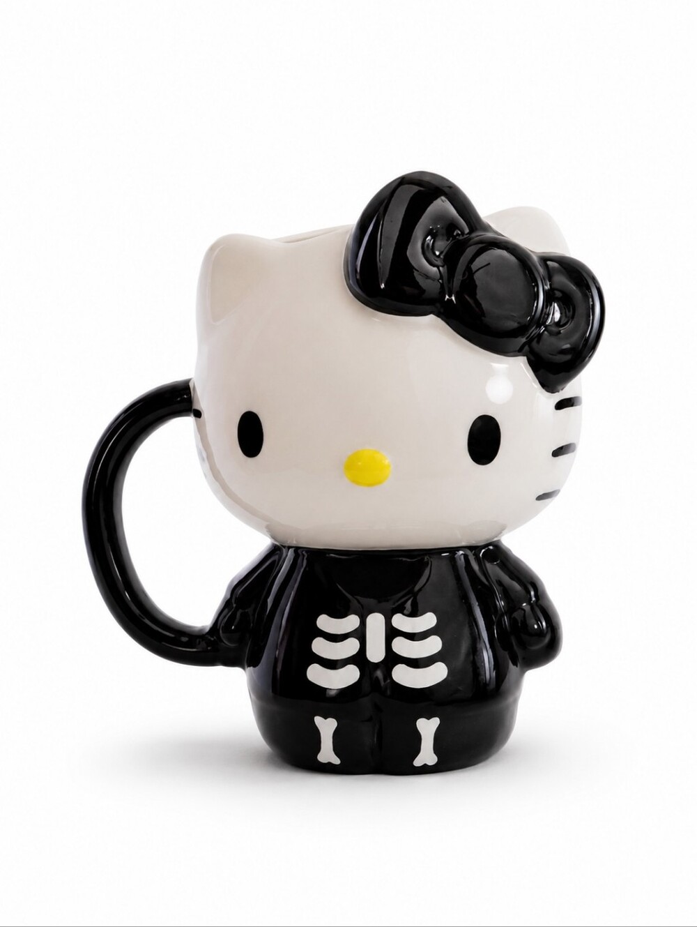 Hello Kitty Halloween Skeleton Ceramic Mug Black Bow Spooky Goth Kawaii Cup